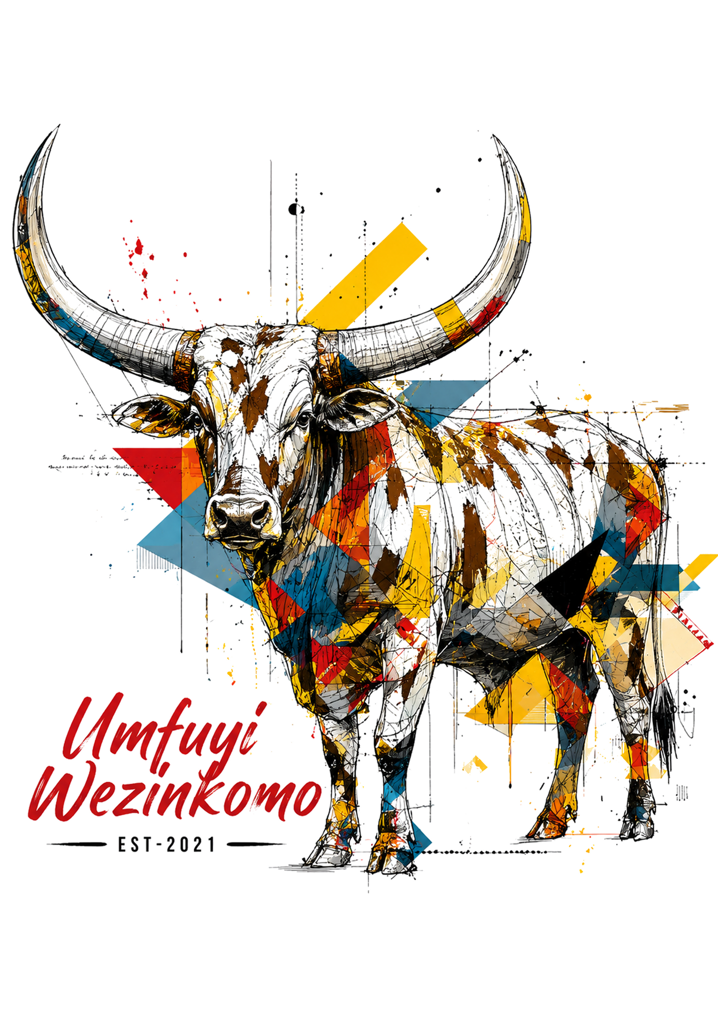Mens-Crew Neck Tee: Ankole Geometry