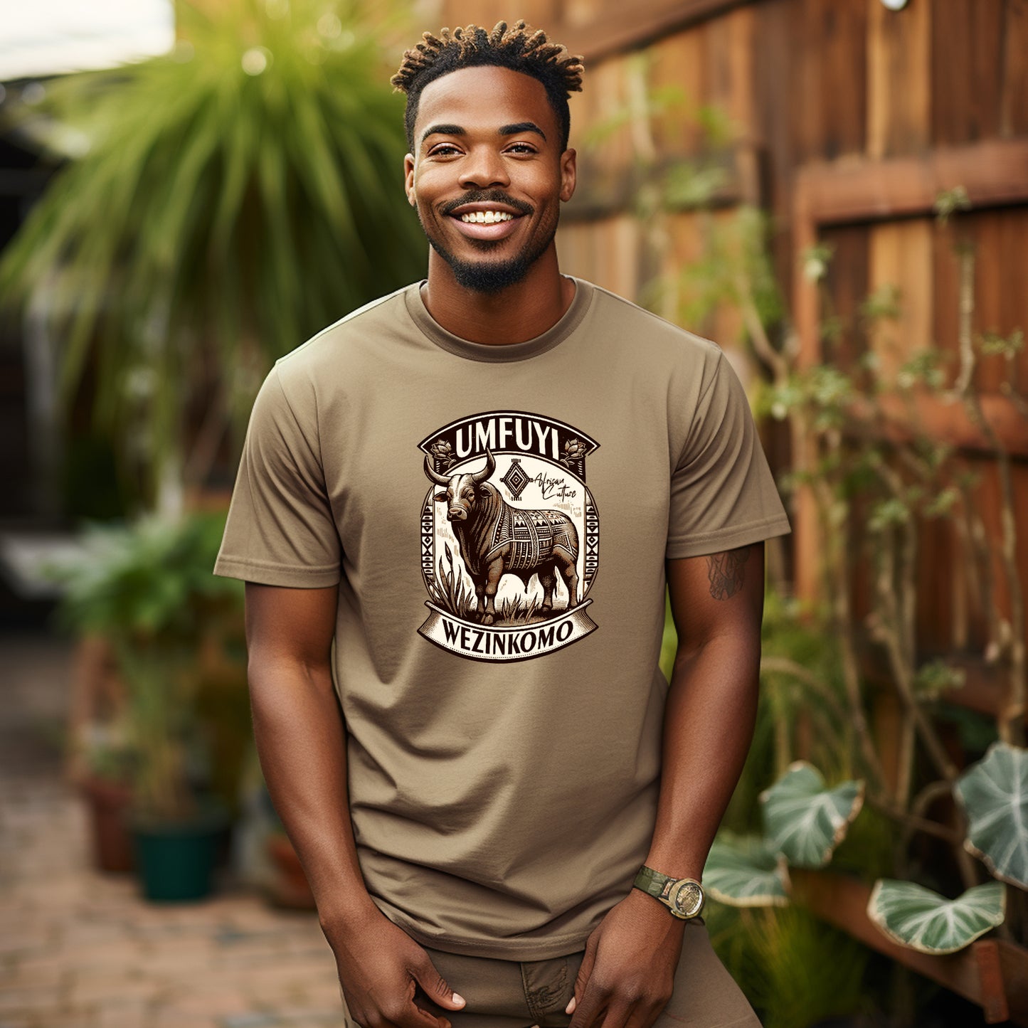 Khaki Tribal Bull Men's Tee